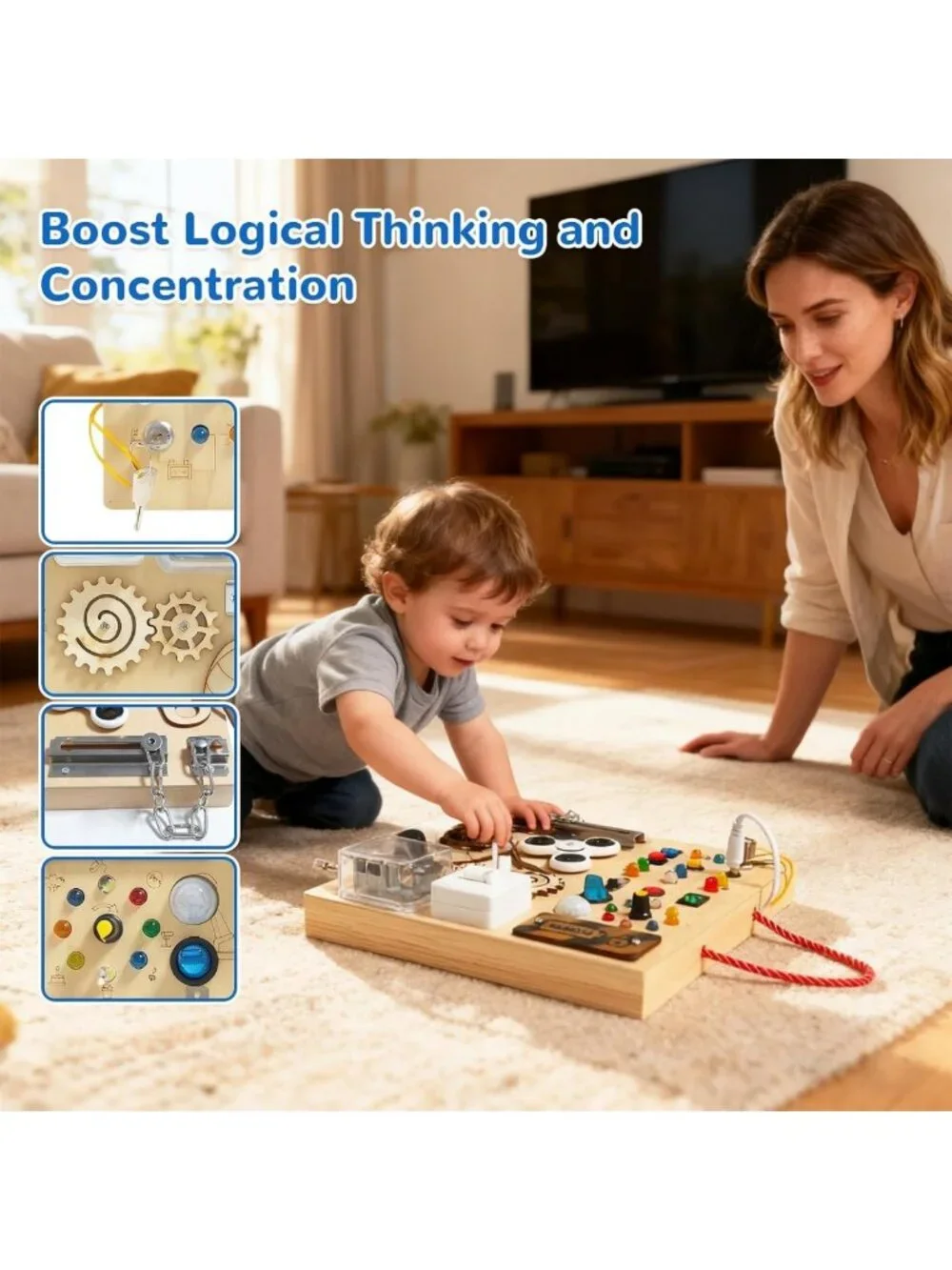 Montessori Busy Board for Toddlers 1-4 Years, Sensory Travel Toy, Ideal Gift